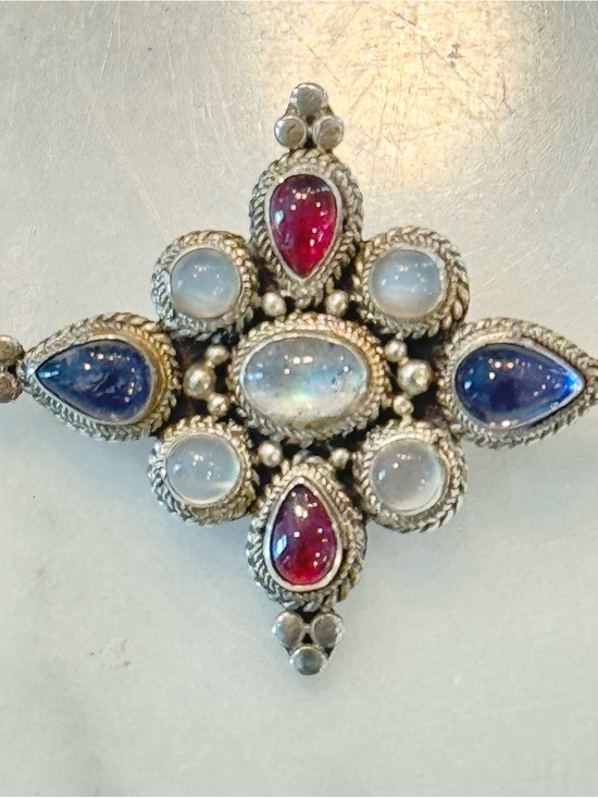 Jewelry - Vintage Rare Sterling Silver Multi-Gemstone Star Pendant/Pin - Red, White & Blue